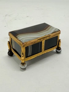 Französische Schmuckschatulle aus gebändertem Achat und Ormolu Mitte des 19. Jahrhunderts, Miniatur - Bild 1 von 10