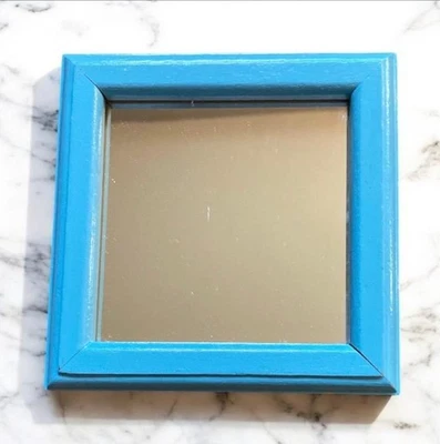 Rustic Square Blue Wood Frame Wall Mirror: Country Home Decor - Image 1 of 3