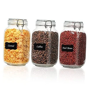 Airtight Glass Canister Set of 3 with Lids 50oz Clear Food Storage Jars - Picture 1 of 7
