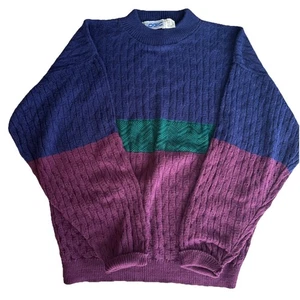 VTG LOGIC USA Men's S Oversized Sweater Navy Burgundy Forest Green Stripes 80s - Picture 1 of 6