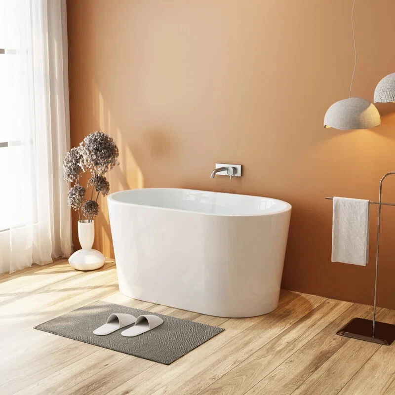 47" Acrylic Freestanding Bathtub, Small Classic Oval Shape Soaking Bathtub - Image 1 of 4