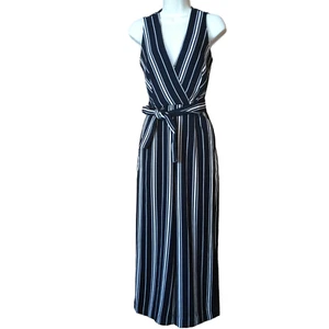 H & M Women's Size 0 Sleeveless Striped Zip Back Belted Classic Jumpsuit - Picture 1 of 7