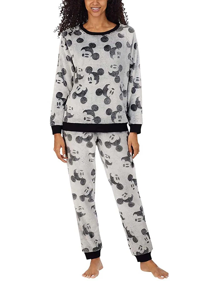 Disney Womens 2-Piece Cozy Fleece Jogger Lounge Mickey Mouse Set Large