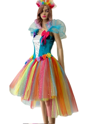 Adult Womens Unicorn Costume Rainbow Dress Dash Costume Inspired & Free Headband - Image 1 of 4