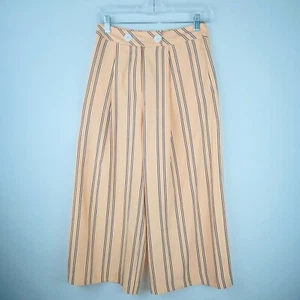 Topshop Womens Crop Pants High Rise Wide Leg  Nude Muted Peach Color Striped 4 - Picture 1 of 8