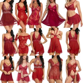Red-Women-Sexy-Sleepwear-Lingerie-Lace-Underwear-Nightwear-Thong-Babydoll-Dress