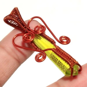 Peridot Gemstone Copper Pendant Handcrafted Wire Wrap Beautiful Jewelry 2.1" B55 - Picture 1 of 7