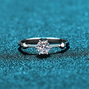 Moissanite Solitaire Engagement Ring 14K White Gold Finish 1/2CT Round Cut VVS1 - Picture 1 of 10