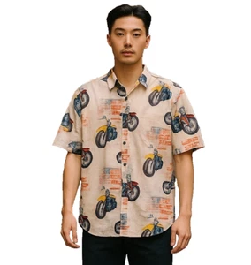 RedHead Mens Hawaiian Shirt Sz M Button Up Biker Motorcycles Short Sleeve Pocket - Picture 1 of 18