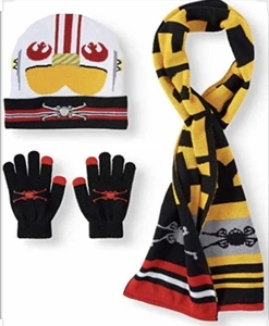 Boy's Star Wars 3 Piece Knit Beanie, Glove, and Scarf NEW Gloves Work W/screen - Picture 1 of 1