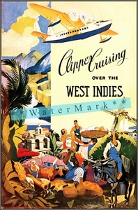 Impresión de póster de Pan Am Airlines 1932 icónico arte publicitario retro de viaje de las Indias Occidentales - Imagen 1 de 4