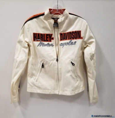 Harley Davidson куртка женщины кремовый и оранжевый полоски черный. Небольшие пятна - Изображение 1 из 4