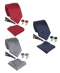 Conjunto de 4 piezas de accesorios para el cuello con gemelos y corbata a lunares para hombre - Imagen 1 de 22