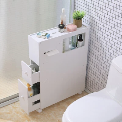 Bathroom Floor Cabinet Storage Organizer with Shelf Free Standing Cabinet White - Image 1 of 4
