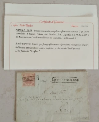 ba309 Storia postale regno 1858 2 grana rosa  Giovinazzo a noci su lettera - Immagine 1 di 2