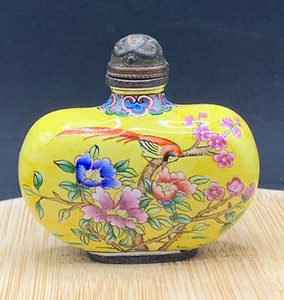 2" Noble Copper Cloisonne Enamel painting Blooming Flowers Magpie Snuff Bottle - Picture 1 of 9