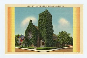 Postal de lino color iglesia episcopal de San Juan en Roanoke, Virginia  - Imagen 1 de 2