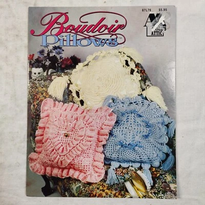 1994 Annie's Attic Boudoir Pillows Knit & Crochet Yarn Design Pattern Book - Image 1 of 4