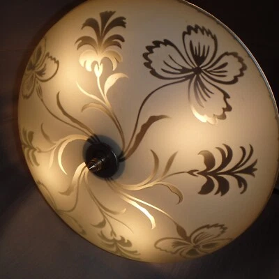 Vtg Antique Chandelier 6 Crystal Light Fixture Glass Shade MCM Mid Century 1950s - Image 1 of 4