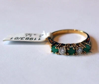 Brillantring 3 Smaragde 2 Brillanten Bandring Verlobung Hochzeit NEU 14ct - Bild 1 von 4