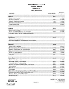 CASE 60XT 70XT SKID STEER SERVICE MANUAL - Picture 1 of 1