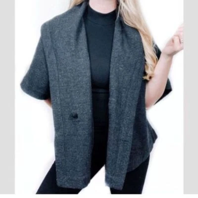 Eileen Fisher Charcoal Gray Angora Wool Shawl Collar Oversized Shacket Capsule M - Image 1 of 4