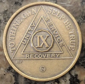 9 Year Nine Alcoholics Anonymous AA Bronze Medallion Coin Sobriety Chip. - Picture 1 of 2