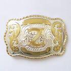 Initial "Z" Letter Large Gold  Silver Rodeo Western Cowboy Metal Belt Buckle