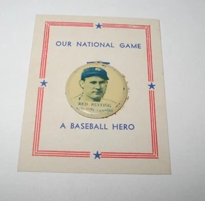 1938 Baseball PM8 Our National Game Red Ruffing New York Yankees Pin Tab Button - Picture 1 of 2