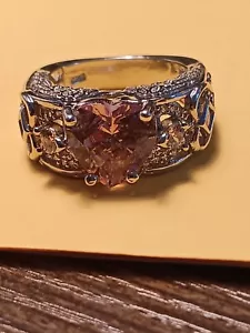 925 ring pink tourmaline heart shaped CZ size 6.5 wings front/back & hearts side - Picture 1 of 10