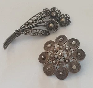 2 x Hermosos Broches Antiguos Plata Filigrana Art Nouveau 04 - Imagen 1 de 3