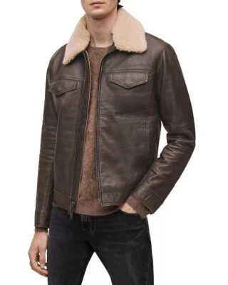 Chaqueta de cuero de camionero de piel de oveja moderna John Varvatos Branson EU48 US38 $898 NUEVA CON ETIQUETAS Foto 1 de 4