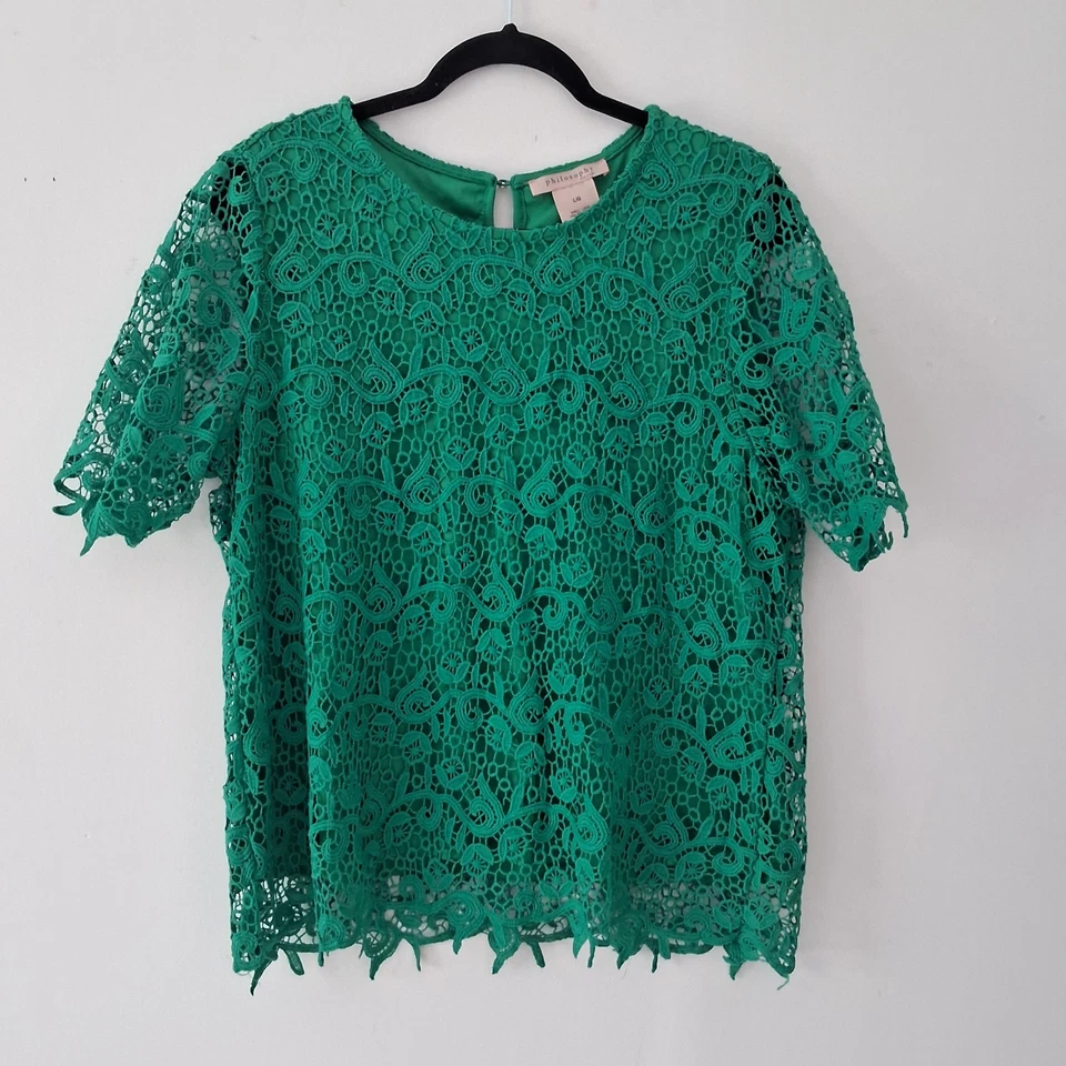 Blusa forrada de encaje verde Kelly Philosophy para mujer talla L Foto 1 de 4