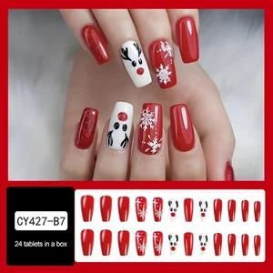 Natale 24PZ Unghie Finte Fiocco di Neve Unghie Finte Francesi Acrilico Nail Art, - Foto 1 di 32