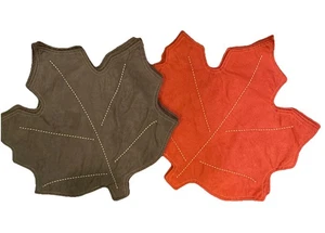 Set Of 8 Suede Orange & Green Leaf Placemats Fall Thanksgiving VGUC - Picture 1 of 11