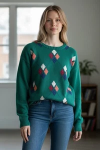 Vintage Par Four Pullover Damen Große 80er 90er Preppy Argyle Opa Chunky - Bild 1 von 10