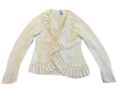 Suéter envolvente blanco vintage Gap niños niñas talla grande 10 tejido gofre dobladillo con volantes Foto 1 de 4