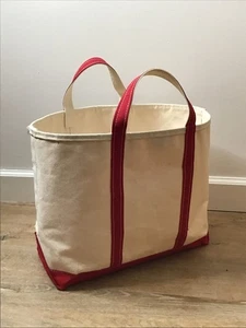 LL Bean Boat & Tote Large Canvas Bag Red Freeport T.M. Tag beach bag " Tina " - Picture 1 of 14