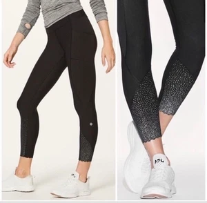 LULULEMON Tight Stuff II 24" Scalloped Hem RUNNING Reflective Trim Pants Sz-4 - Picture 1 of 10