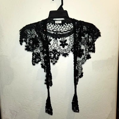 Elegante chal de lentejuelas con cuentas de tul negro con corbata estola envolvente noche fiesta Foto 1 de 4