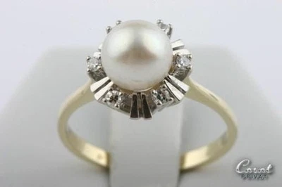 Pearls Diamond Ring 585 14k Bicolour Gold Gg Wg Size 53 - Изображение 1 из 4