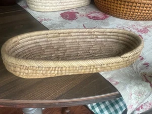 Vintage Hand Woven Pine Needle Oval Basket 10 X 5 INCHES - Picture 1 of 4