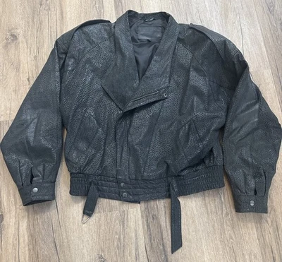 Chaqueta de Cuero Genuino Negra GROUND ZERO DE COLECCIÓN Talla M Bomber Grunge Interior Envejecido Foto 1 de 4