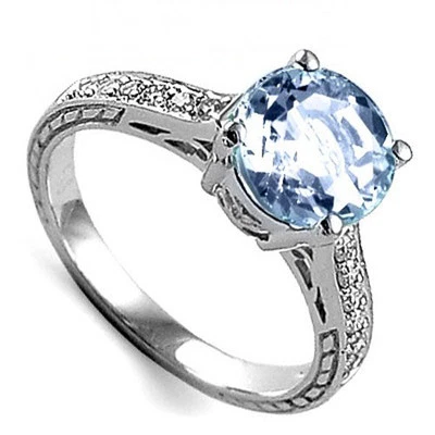 10k White Gold Aquamarine and Diamond Engagement Ring  4 to 9.5 #R1663 - Image 1 of 4