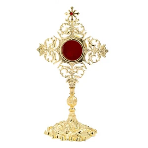 Reliquary with Stones Monstrance Brass House Altar Opening Back Gold Coloured 76 - Picture 1 of 1