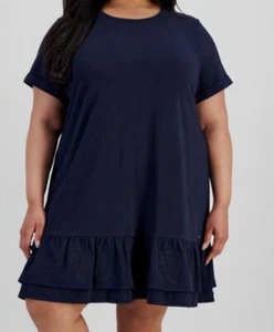 Tommy Hilfiger Women's Blue Short-Sleeve Tiered Embroidered Dress Plus Size 3X - Picture 1 of 3