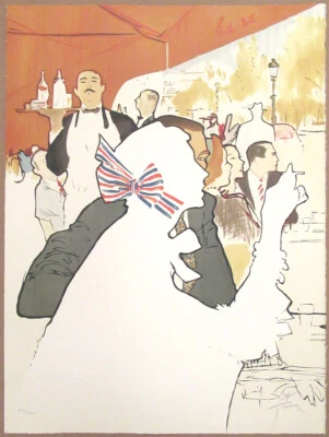 1990 Rene Gruau lápis assinado litografia bistrô (para revista Flair) - Imagem 1 de 3