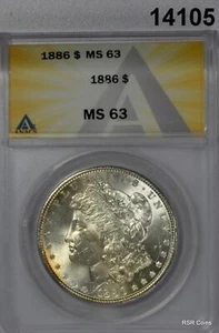 1886 MORGAN SILVER DOLLAR ORANGE OBV CRESCENT ANACS CERTIFIED MS63! #14105 - Picture 1 of 3