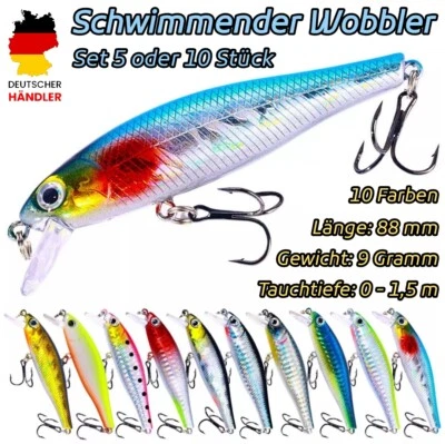 5/10er Set Wobbler Kunstköder Raubfischköder Hecht Forelle Barsch Zander Angeln