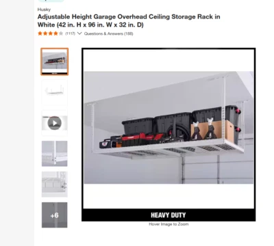 Husky Altura Ajustable Garaje Techo Estante de Almacenamiento en Blanco ACR3296W-P Foto 1 de 4